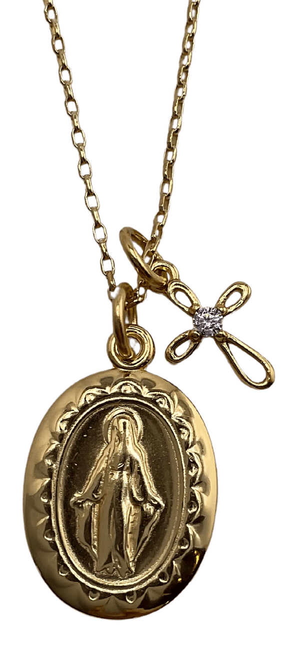 First Communion Miraculous Medal and Cross Necklace Necklaces Cherished Moments