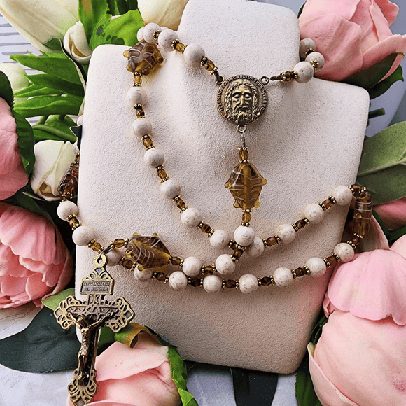 Fishermen's Rosary Cream and Brown Rosary, catholic, gifts, fisherman, rosary, sister dulce, 