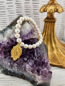 Fresh Water Pearl with Miraculous Medal Bracelet Weisinger Designs