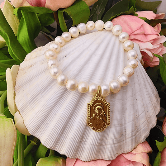 Fresh Water Pearl with Scapular Medal Bracelet Weisinger Designs
