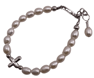Sister Dulce Gift Shop, Catholic Store, Religious Store, Catholic Jewelry, Religious Jewelry, Pearl Bracelet With Cross 