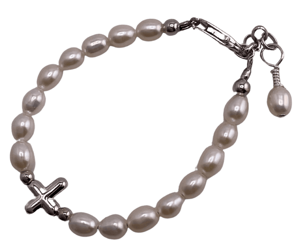 Freshwater Pearl Bracelet With Sterling Silver Cross Charm Small Bracelets Cherished Moments