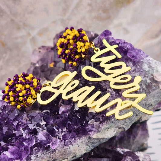 Sister Dulce Gift Shop, Catholic Store, Religious Store,  LSU Earrings, Geaux Tigers Earrings