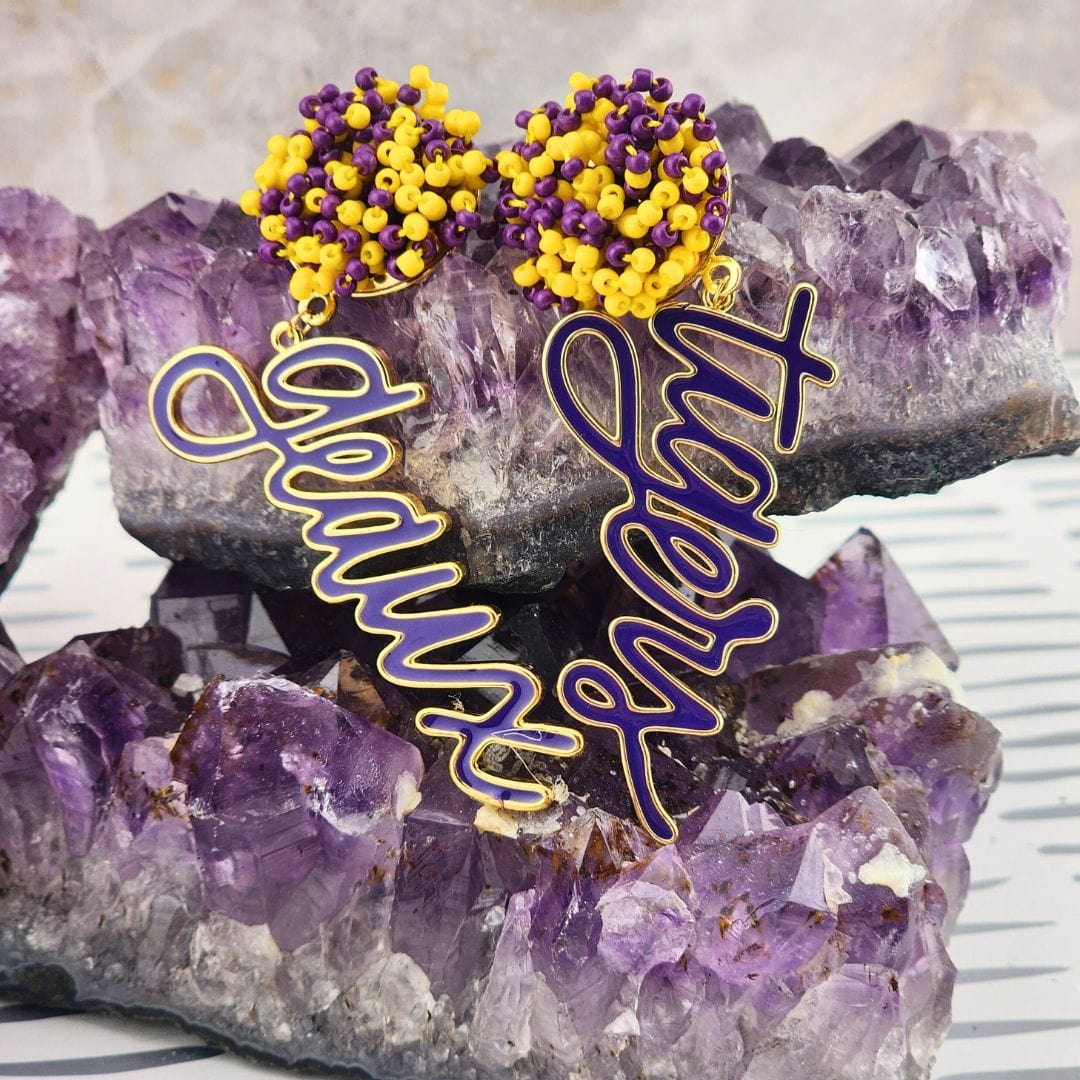 Sister Dulce Gift Shop, Catholic Store, Religious Store, LSU Earrings, Geaux Tigers Earrings