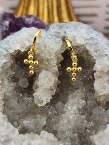 Gold Beaded Cross Earrings Jewelry Weisenger Designs