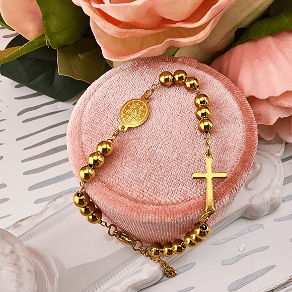 Gold Beaded Miraculous Medal Bracelet Bracelets Sara Trade LLC