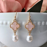 Gold Dipped Cross and Pearl Earrings Pink Earings SM Style
