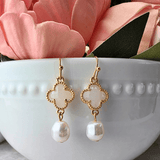 Gold Dipped Cross and Pearl Earrings White Earings SM Style