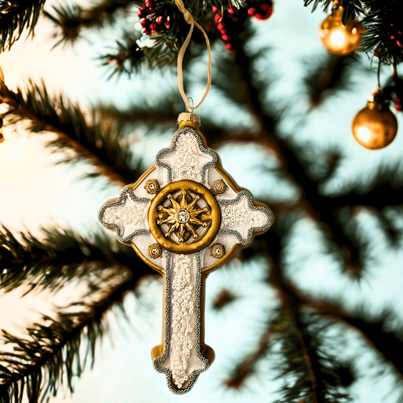 Gold Glass Cross Ornament Ornament d. stevens