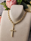 Gold Link Necklace With Pearl Cross Dainty Necklace and Cross Cypress Springs Gift Shop