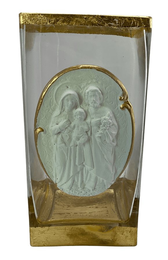 Gold Rimmed Vase Adorned With Holy Family Decor Art by Amy
