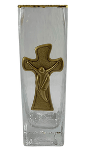 Gold Rimmed Vase Adorned With Modern Cross Holy Family Decor Art by Amy