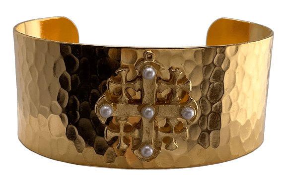 Hammered Gold Jerusalem Cross Cuff Bracelet Bracelet Weisinger Designs