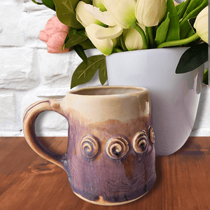 Hand Made Rosary Mug - Purple and Cream Mug Nina Cork