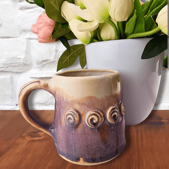 Hand Made Rosary Mug - Purple and Cream Mug Nina Cork