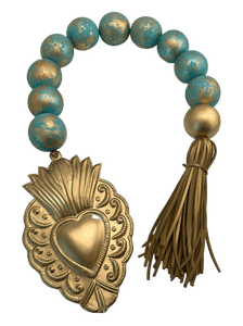 Hand Painted Blessing Beads With Milagro Petal Top Heart 6" Decor Art by Dene