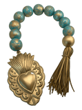 Hand Painted Blessing Beads With Milagro Scalloped Heart 6" Decor Art by Dene