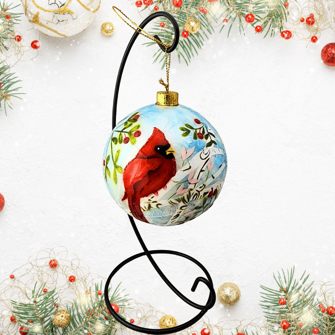 Hand Painted Capiz Cardinal Ornament Ornaments, red bird, cardinal, catholic, gifts, sister dulce, catholic gift shop