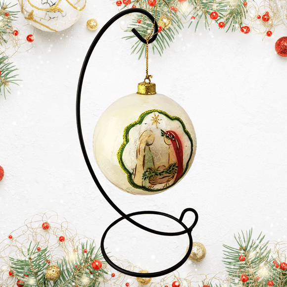 Hand Painted Capiz Woodland Holy Family Ornament Ornaments Trade Cie