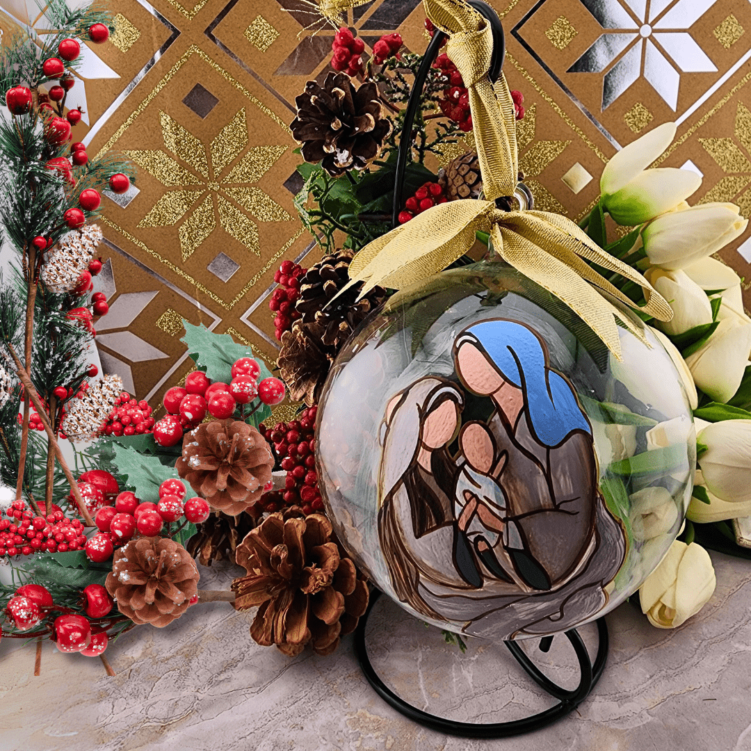 Handpainted 5" Glass Ornament - Holy Family or Angel Holy Family Christmas Angels, Ornaments Trade Cie