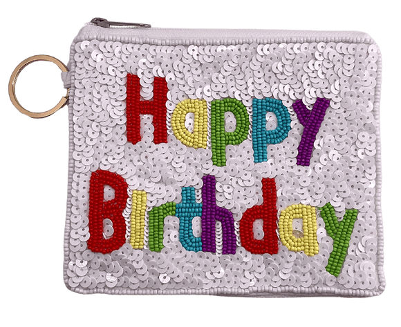 Happy Birthday Beaded Coin Pouch Coin Purse Golden Stella