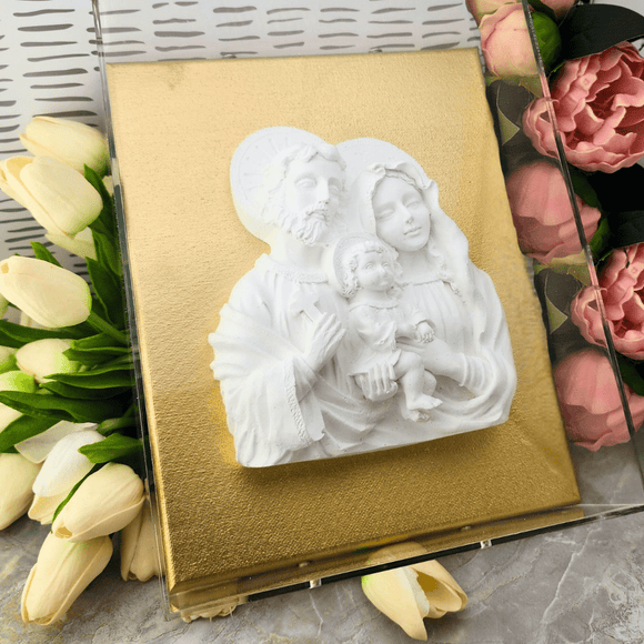 Holy Family bust on canvas with acrylic case Art Art by Amy
