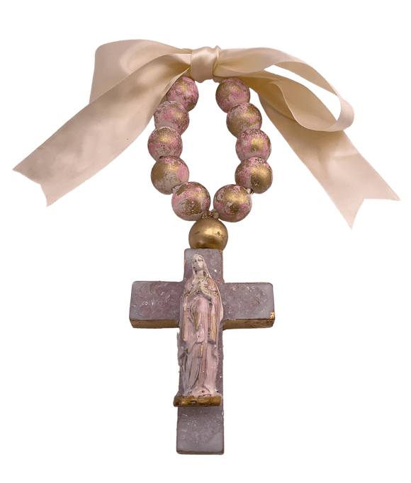 Home Blessing Beads With Mary Pink Door Hangers Art by Dene