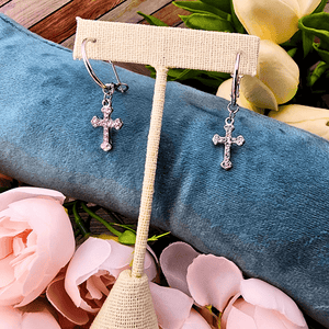 Hoop Earrings With CZ Cross Gold Earrings Golden Stella