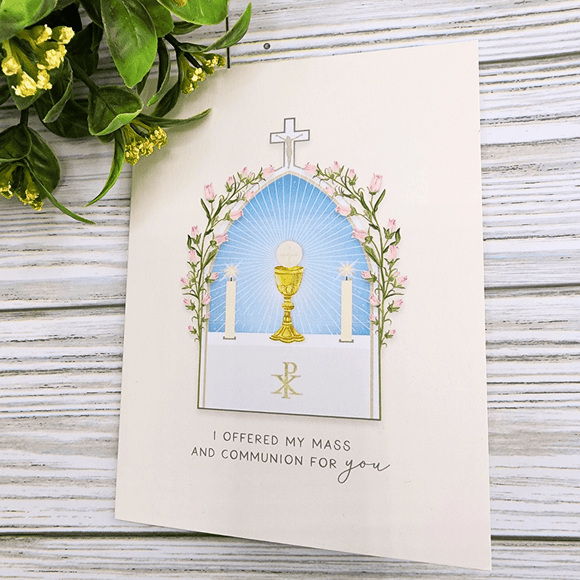 I Offered My Mass and Communion For You Card Beige Novena Cards