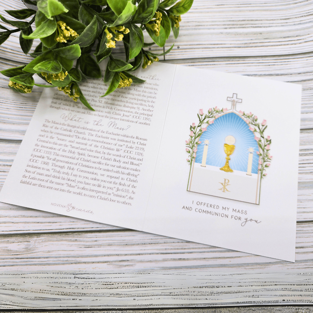 I Offered My Mass and Communion For You Card White Novena Cards