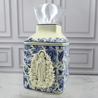 Our Lady Blue Ceramic Vase/ Tissue Box Cover