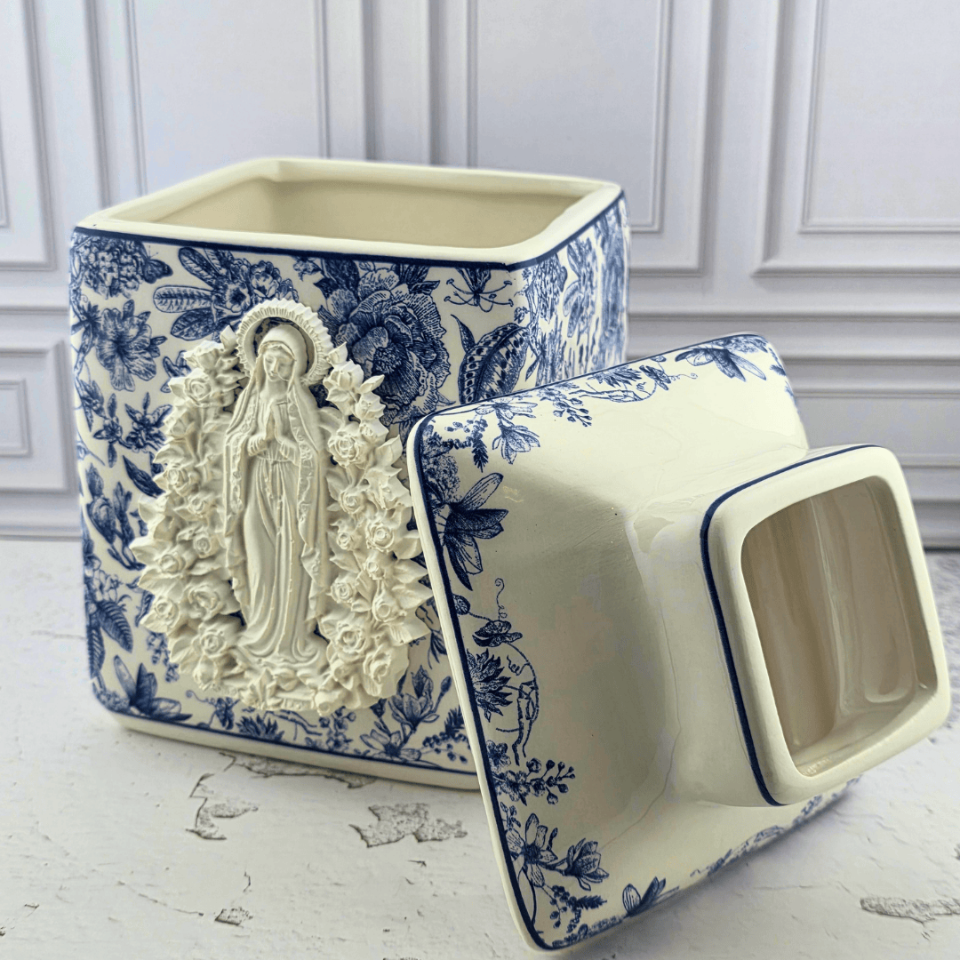 Our Lady Blue Ceramic Vase/ Tissue Box Cover