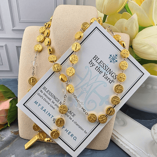 Blessings By The Yard Benedictine and Crystal Necklace, Sister Dulce Gift Shop, Shepherds Staff, Religious Store, Cypress Springs Mercedarian Prayer Center, Catholic, My Saint My Hero