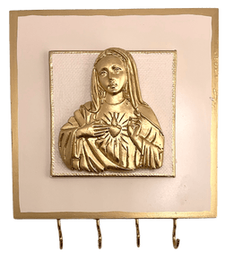 Immaculate Heart of Mary Rosary Hanger Cream and Gold Rosary Art by Dene