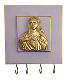 Immaculate Heart of Mary Rosary Hanger Grey and Gold Rosary Art by Dene
