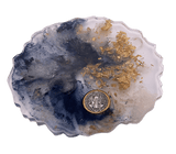 Individual Resin Coasters | Large Coaster Blue amd Gold With St. Benedict Medal Home Sacred Treasures