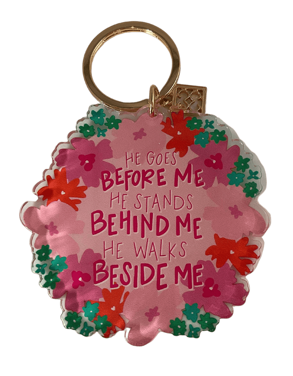 Inspirational Acrylic Key Chain He Goes Before Me keychain Mary Square