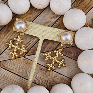 Jerusalem Cross Earrings With Pearl Earrings Canvas