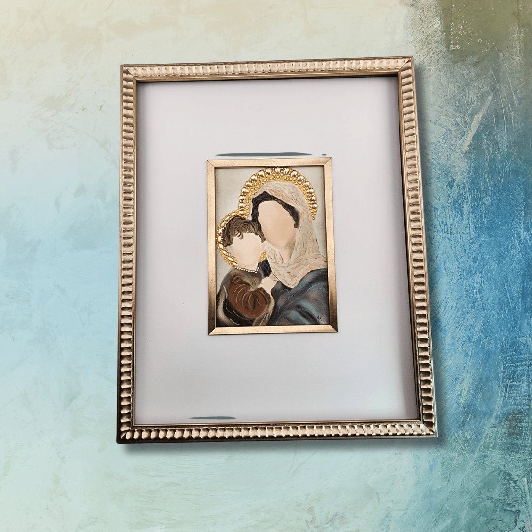 Jeweled Artwork - Sacred Treasures Madonna and Child With Gold Accents - 11 x 14 Art Sacred Treasures
