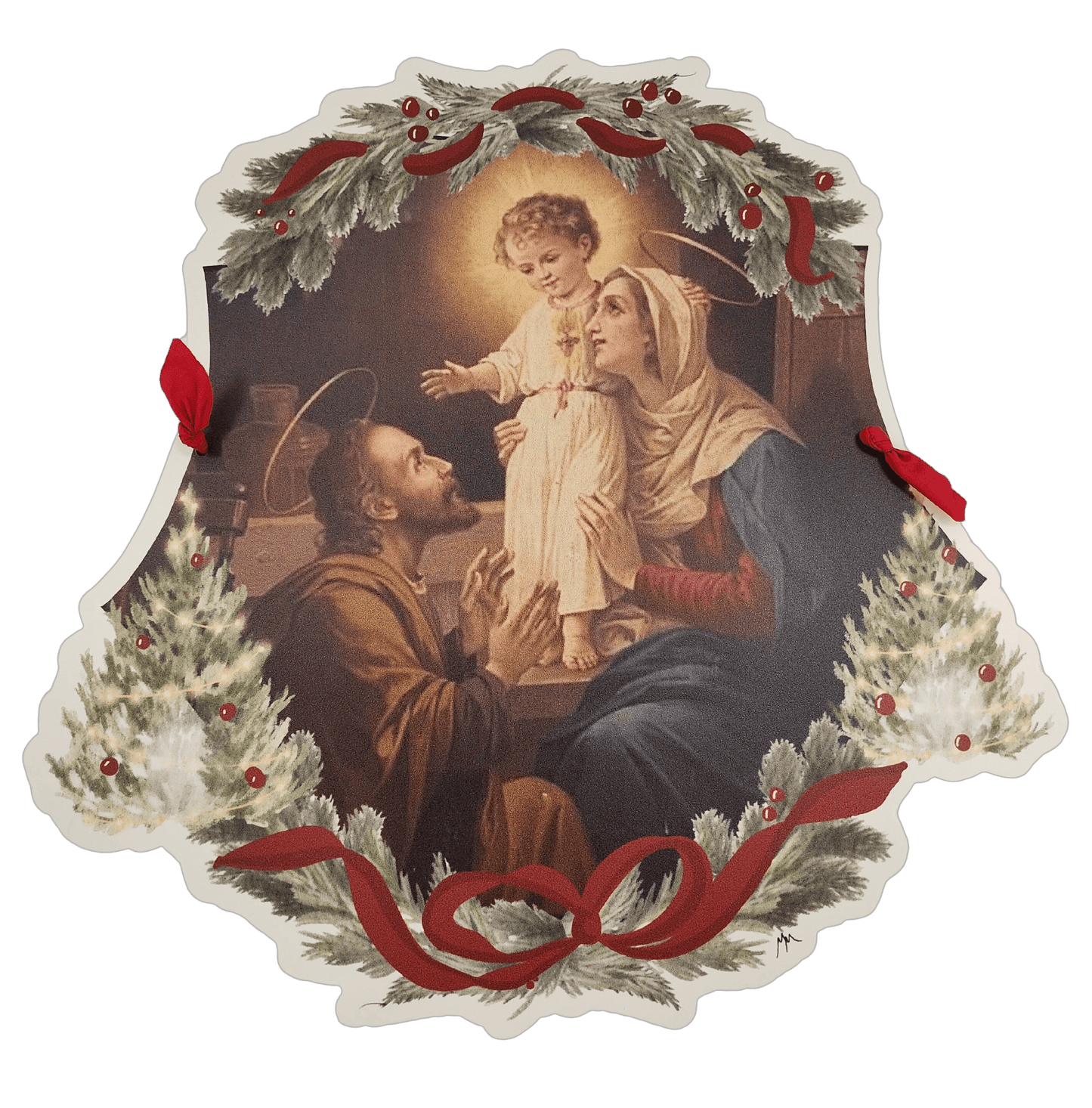 Large Holiday Door Hangers Holy Family With Garland And Christmas Trees Artwork, Sister Dulce Gift Shop, Catholic Store, Religious Store, Catholic Christmas, Religious Christmas, 