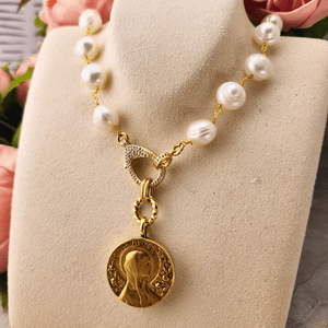 Large Pearl Mustard Seed Necklace With Mary Medallion Jewelry Mustard Seed Jewelry