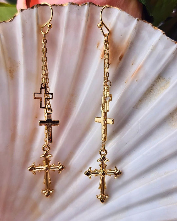 Layered Cross Chain Earrings Earrings Golden Stella