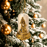 LED Gold Nativity Cloche Ornaments Mary Holding Infant Jesus Christmas K&K Interiors
