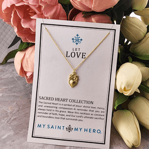 Let Love Sacred Heart with Flowers Necklace Jewelry My Saint My Hero