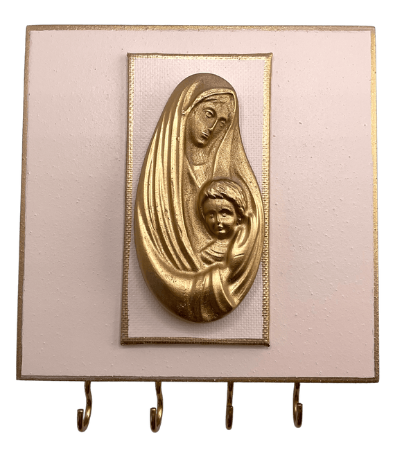 Madonna and Child Rosary Hanger Cream and Gold Rosary Cypress Springs Gift Shop