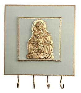 Madonna and Child Rosary Hanger Green and Gold Rosary Cypress Springs Gift Shop
