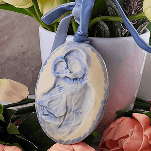 Mary And Child Ornaments Cream And Blue Ornaments Sacred Treasures