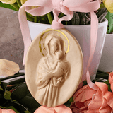Mary And Child Ornaments Cream With Gold Halo Ornaments Sacred Treasures