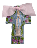 Mary Cross Ornaments Blue Cross With Pink Flowers Ornament Sacred Treasures