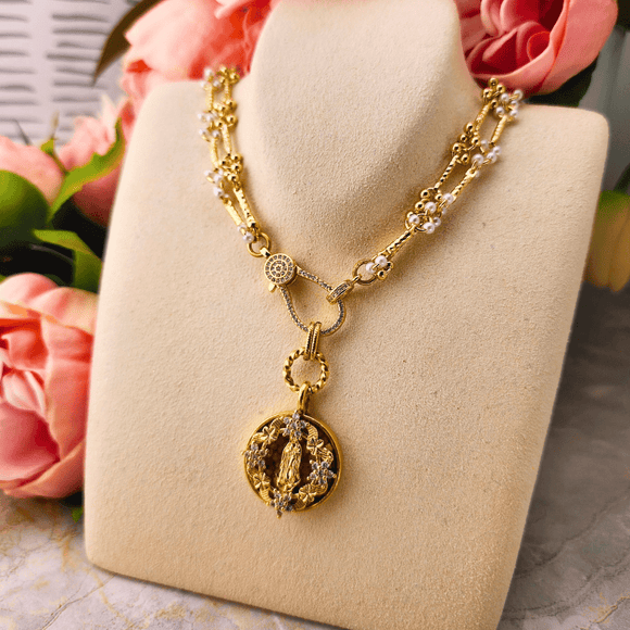 Mary Surrounded by Flowers Statement Necklace Jewelry Mustard Seed Jewelry